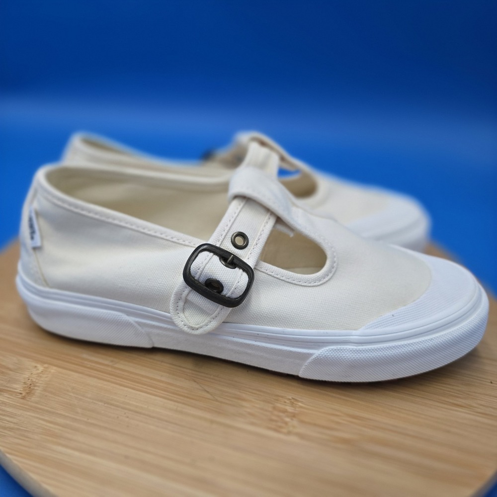 Vans Mary Jane Canvas Sneakers Cream White Buckle Low Top Women's Size 7.5 NWOB